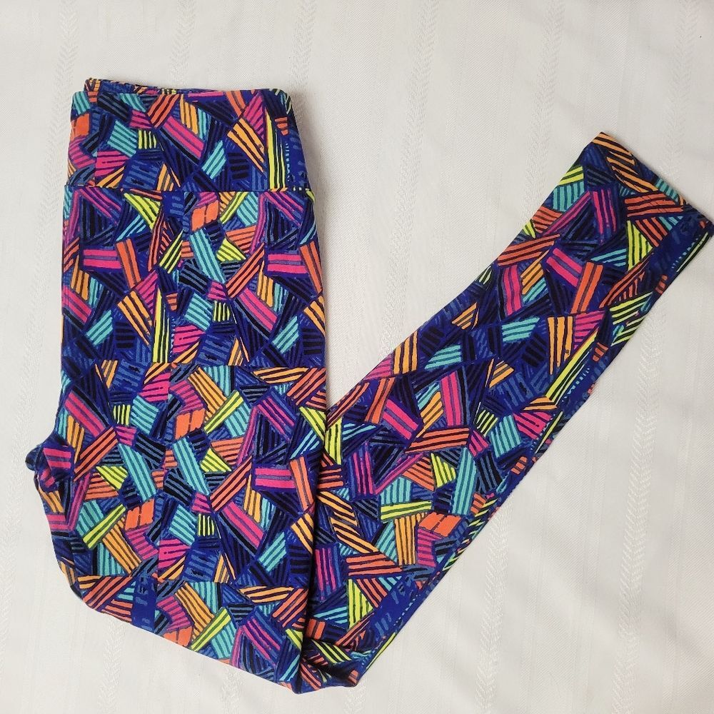 LuLaroe LLR TC Leggings Bold Neon Striped Shape Design